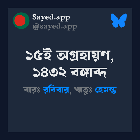 আজকের বাংলা তারিখ: ১৫ই অগ্রহায়ণ, ১৪৩২ বঙ্গাব্দ