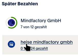 screenshot of my PayPal account, showing the pay later section - Mindfactory has been renamed to heise mindfactory