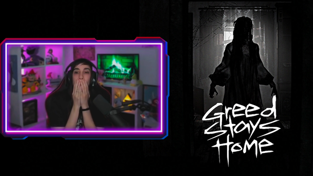 Dunkel se lleva las manos a la cara tapándose la boca. Atrás hay una casa muy oscura apuntando con luz a un pasillo donde una señora con camisón blanco mira hacia la cámara. Aunque la cara no se le ve porque está muy oscuro, se intuye por la postura. Tiene las manos hacia abajo semicerradas.