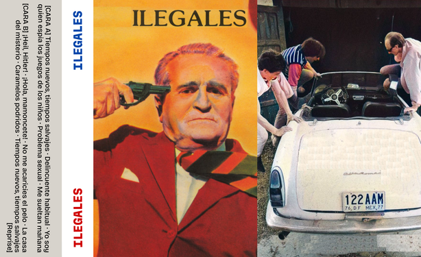 Modelo de carátula para el cassette de Ilegales "Ilegales" diseñado con Gimp y Krita en Debian GNU/Linux.