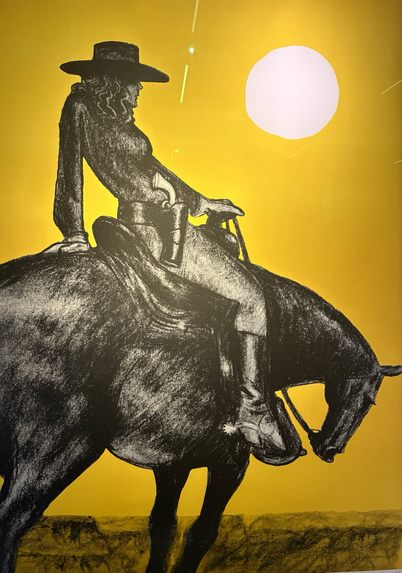 Cowgirl auf Pferd. Comic