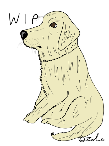 A digital drawing of a golden retriever, sitting facing to the side