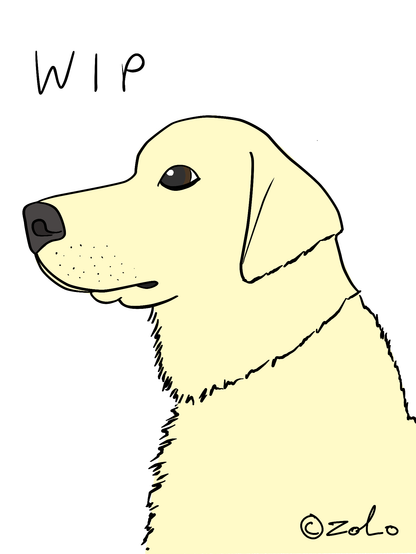 A better digital drawing of a golden retriever, sitting facing to the side