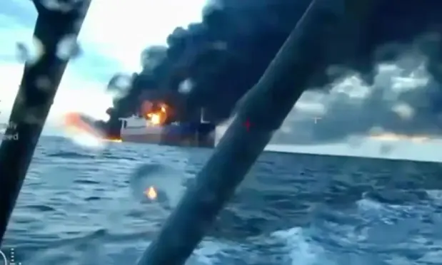 Ukrainian Sea Baby naval drones strike Russian oil tankers Kairos and Virat in the Black Sea on Nov. 28, 2025 (Photo: SBU)