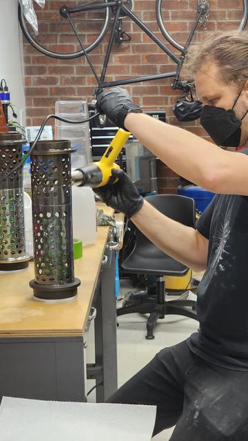 Duane prepping some flasks for investing.