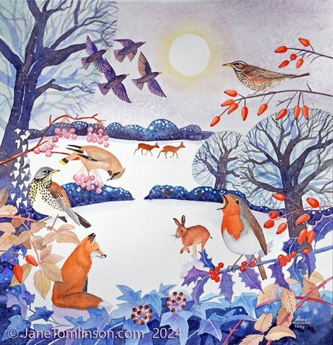 Winter scene with birds