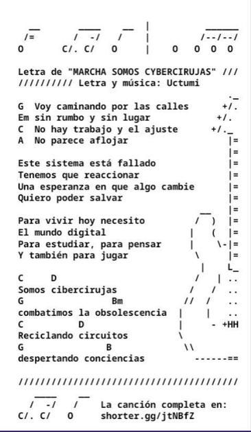 Página 5 del fanzine Tikezin, número 2 con la letra de "Somos Cybercirujas" de Uctumi.
