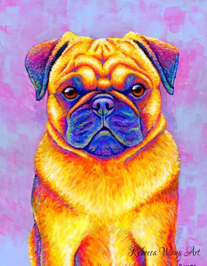 A colorful painting of a pug.