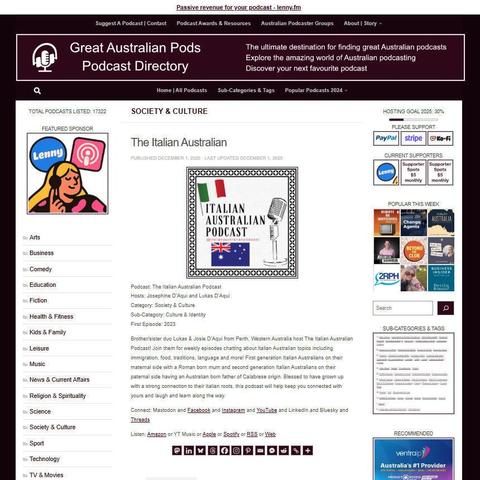 The Italian Australian Podcast
Screenshot of the podcast listing on the Great Australian Pods website
