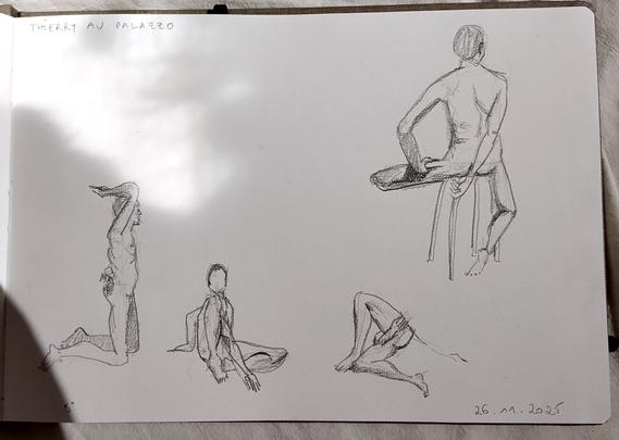 Drawing portraits of a naked art model