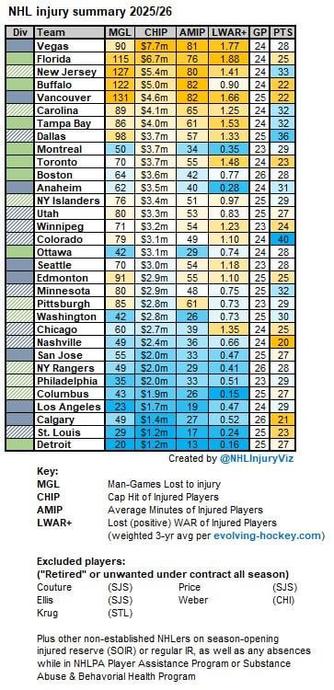 NHL injury summary through 28 November