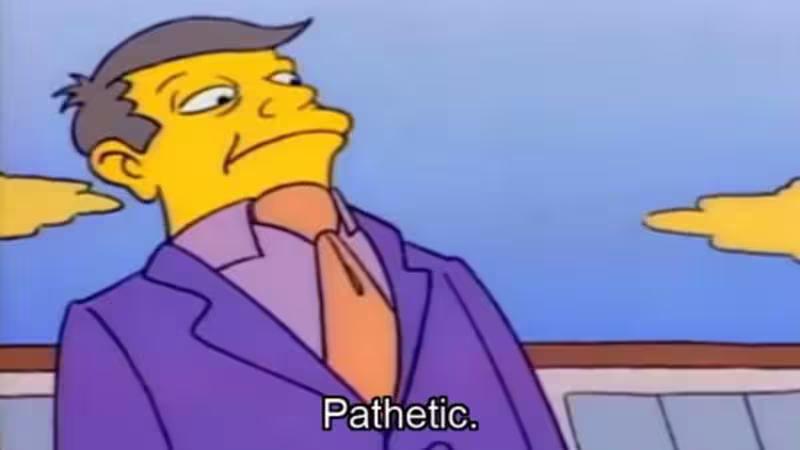 Principal Skinner from The Simpsons looking down with disgust, captioned 'Pathetic.'