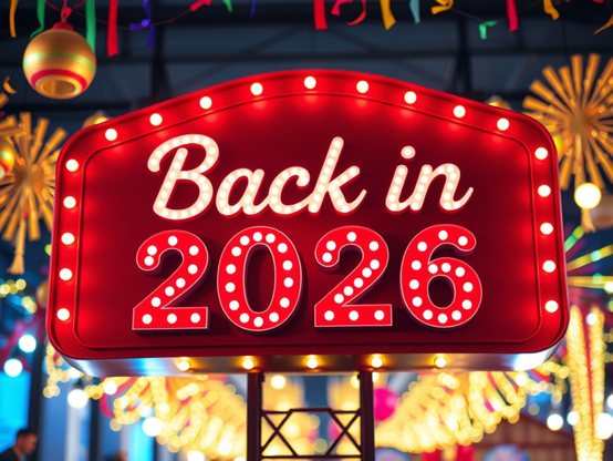 An image of a festive sign that says 'back in 2026