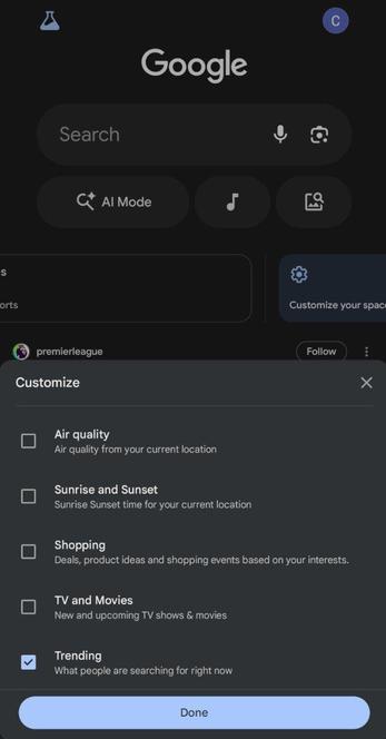 Google Discover tests Top Searches widget that takes you to AI Mode
