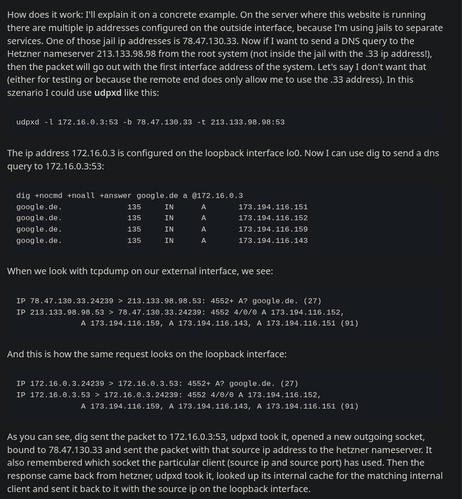 Screenshot from the README demonstrating how to use udpxd.