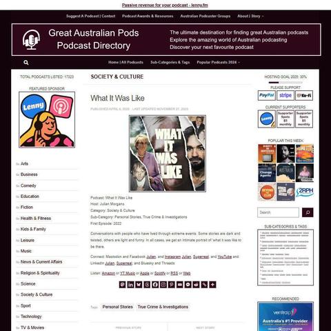What It Was Like 
Screenshot of the podcast listing on the Great Australian Pods website