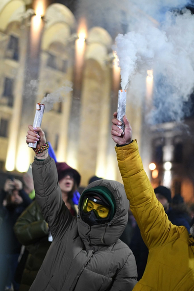 Another protester in Georgia who come today wearing a protective gas mask as act of protest even it is punishable by jail these days here