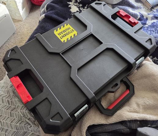 Exterior,  plastic locking tool bin from Harbor Freight