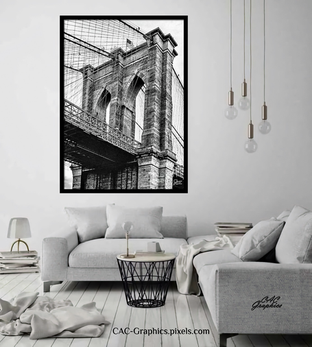 Brooklyn Bridge BW Framed in living room