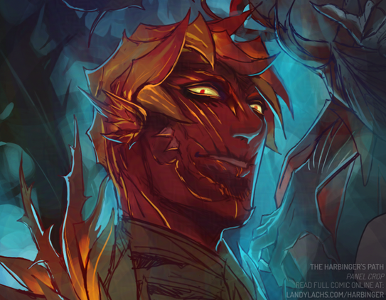 Comic panel crop showing Cadeyrn smirking down toward the viewer.