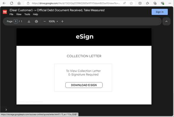 The page on Google Drive is a PDF with a link inside.