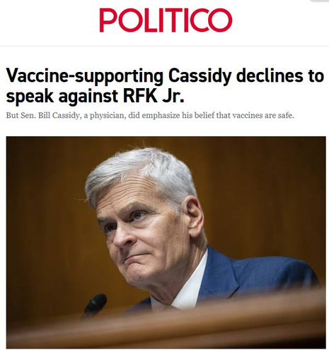 Headline: Vaccine-supporting Cassidy declines to speak against RFK Jr.