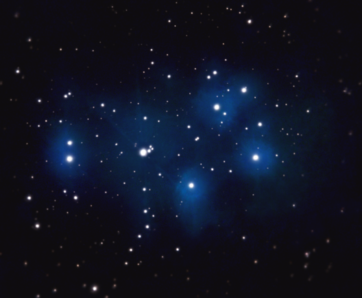 Pleiades through 70mm scope + mobile phone untracked