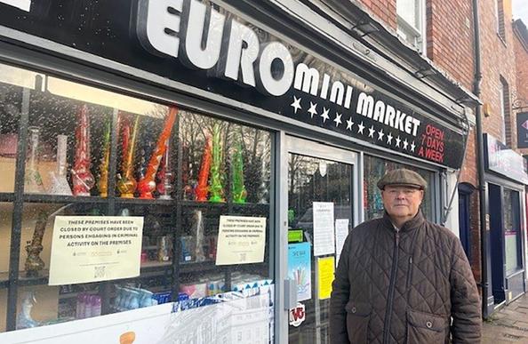 Cllr Richard Cox outside Euro Mini Market