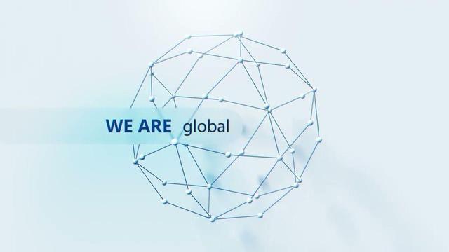 circular shape of lines and nodes with text "We are global"
