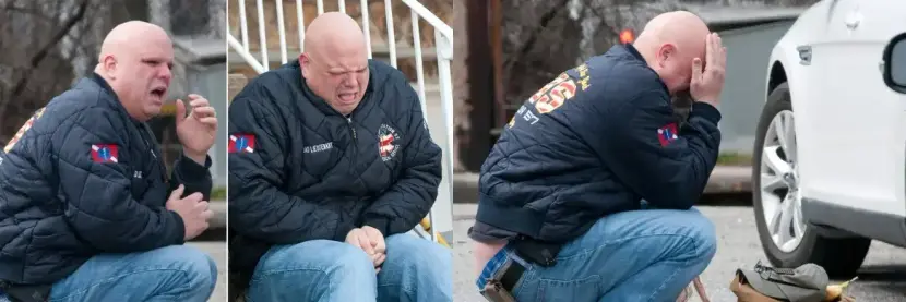 NYC's most racist paramedic, Timothy Dluhos, moments after a reporter confronted him about the Twitter account he used to post racist abuse from. Dluhos would quit the NYFD EMS department days later.