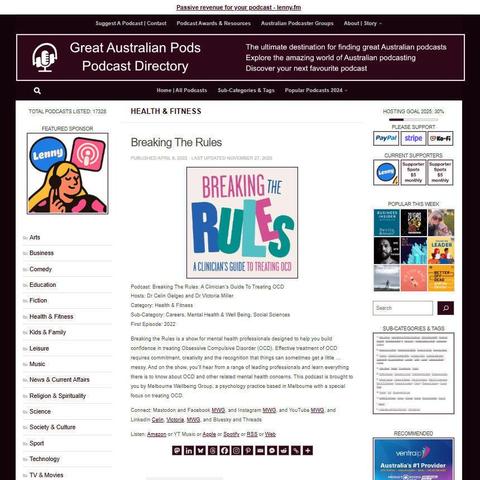 Breaking The Rules: A Clinician's Guide To Treating OCD 
Screenshot of the podcast listing on the Great Australian Pods website