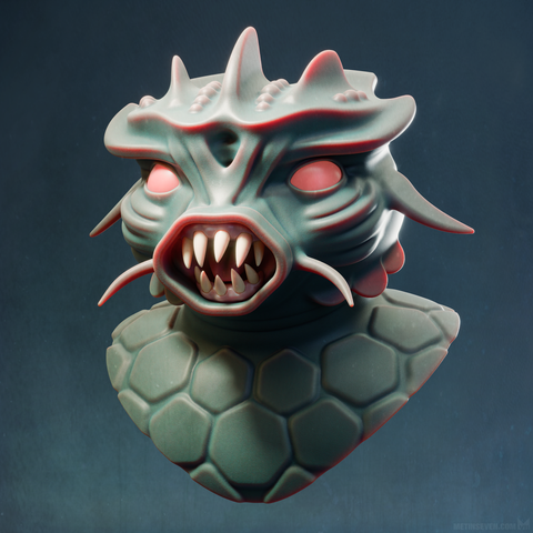 3D sculpture of a retro movie style sea monster.