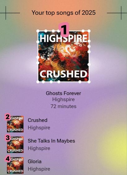 YouTube year in review showing my top 4 songs are all from CRUSHED by Highspire