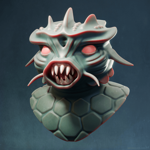 3D sculpture of a retro movie style sea monster.