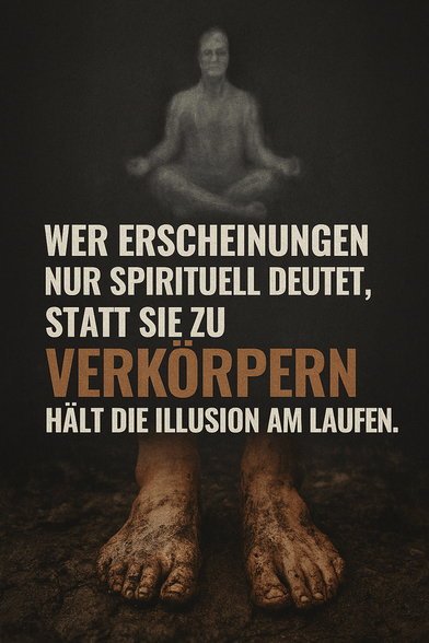 Zitat:
"Wer Erscheinungen nur spirituell deutet, statt sie zu verkörpern, hält die Illusion am Leben."