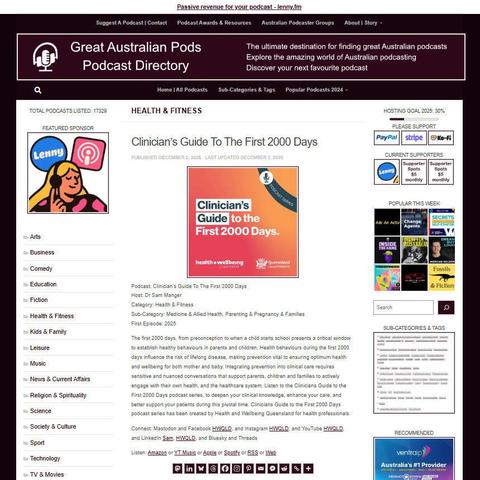Clinician's Guide To The First 2000 Days
Screenshot of the podcast listing on the Great Australian Pods website