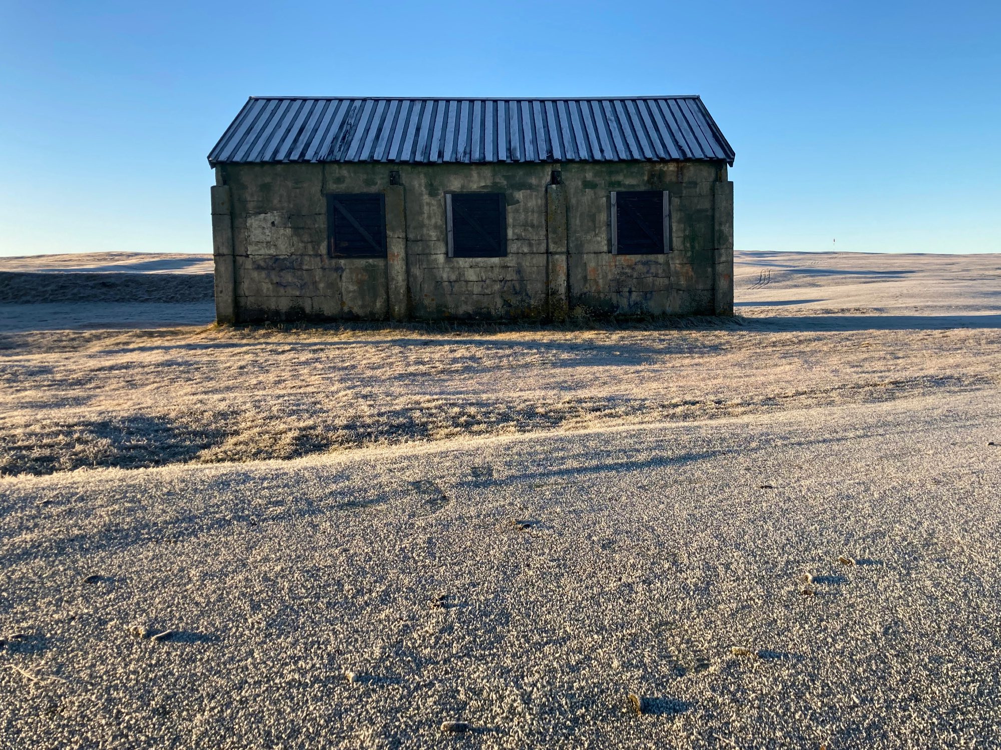 On old shed on a frozen golf course