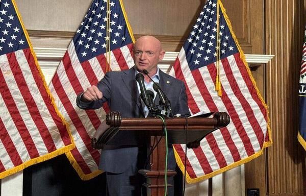 Arizona Democratic U.S. Sen. Mark Kelly speaks with reporters in the Mansfield Room of the U.S. Capitol on Monday, Dec. 1, 2025. (Photo by Jennifer Shutt/States Newsroom)