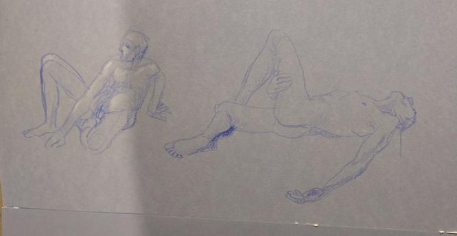 Drawing portrait study of a naked male art model