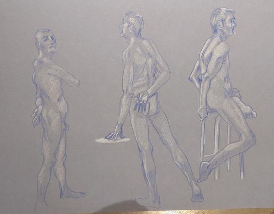 Drawing portrait study of a naked male art model