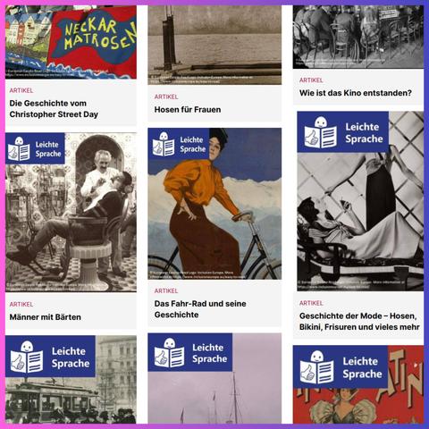 Screenshot der Website mit verschiedenen Beiträgen in Leichter Sprache