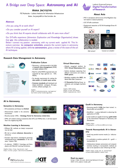 In this short poster paper, Ania Jacyszyn summarises experiences gained as a coordinator of the Leibniz Science Campus DiTraRe in the context of interdisciplinary studies with a special focus on collaborating with computer scientists upon application of AI methods. I also present a literature review on the current AI applications use cases in the field of astronomy and astrophysics. The goal of this article is manifold: to computer scientists, it presents the current topics in astronomy where AI is being applied, while to astronomers, it gives a review of the state-of-the-art AI techniques. The paper also aims at encouraging closer and more intense interdisciplinary collaborations.