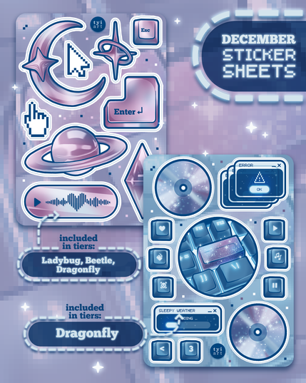 Digital mockup of two sticker sheets in Y2K webcore aesthetics