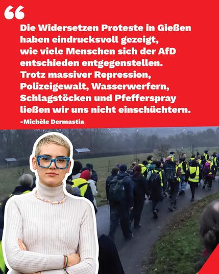 Michèle Dermastia, Kandidatin für den Münchner Stadtrat: Die Widersetzen-Proteste in Gießen haben eindrucksvoll gezeigt, wie viele Menschen sich der AfD entschieden entgegenstellen.