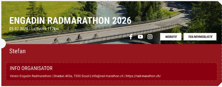 Anmeldebestätigung des Engadiner Radmarathon 2026
