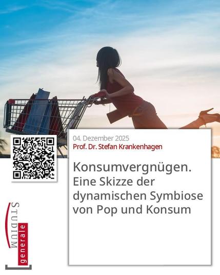 Plakat einer Ankündigung des genannten Vortrags. Im oberen Teil zur Illustration ein Foto einer Person mit Einkaufswagen vor einem leicht bewölkten Himmel, das Beschwingtheit vermittelt.