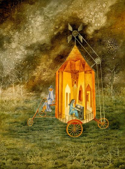 The Caravan (Interior in Progress) / Roulotte (Interior en Marcha) (1955) by Remedios Varo (1908 - 1963)