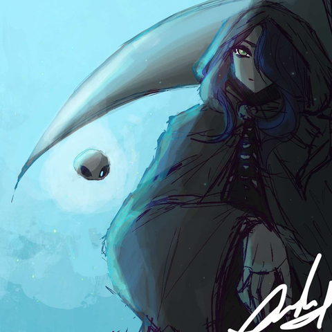 2023 digital drawing of Clara looking forward. Hale is floating by her on the left.