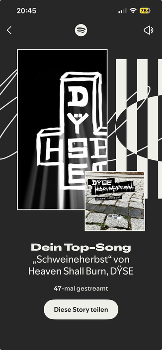 Spotify Wrapped: Dein Top-Song „Schweineherbst“ von Heaven Shall Burn, DŸSE - 47mal gestreamt.