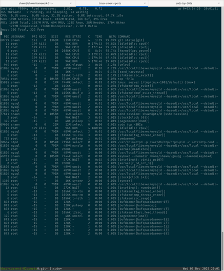 Output of `top -SHIa`